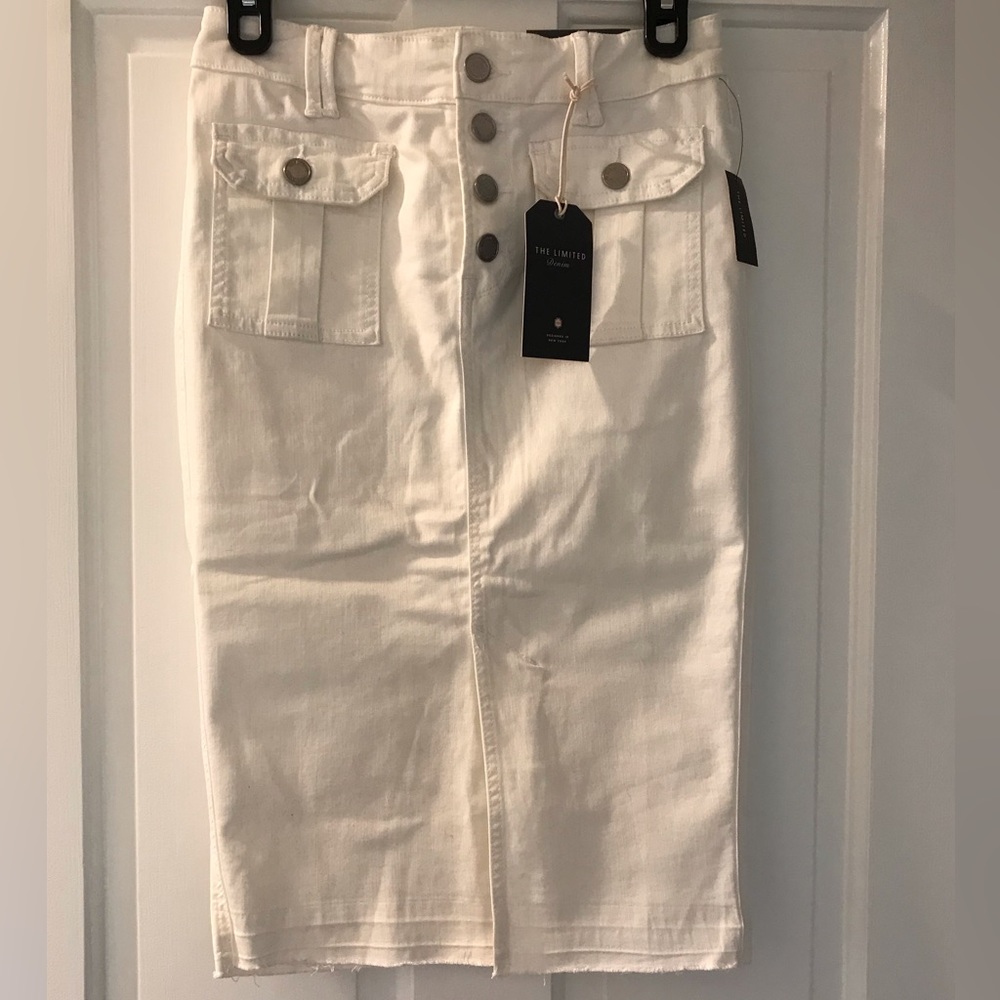 New The Limited white denim pencil skirt.
